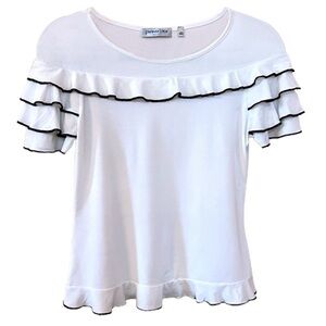 Women’s White Ruffled T-shirt, S-M